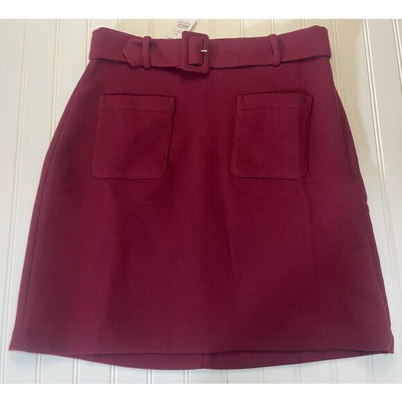 NWT Loft Belted Patch Pocket Skirt Wine Color - Size Women's 0 - Picture 1 of 7